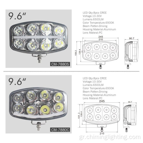 9.6 &#39;&#39; Αδιάβροχο εργατικό φως 64W Συνδυασμένη δέσμη LED προβολέων οδήγησης Offroad LED φώτα για φορτηγό